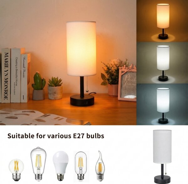 Brilagi - Stolní lampa s USB portem TABLON 1xE27/25W/230V černá/bílá