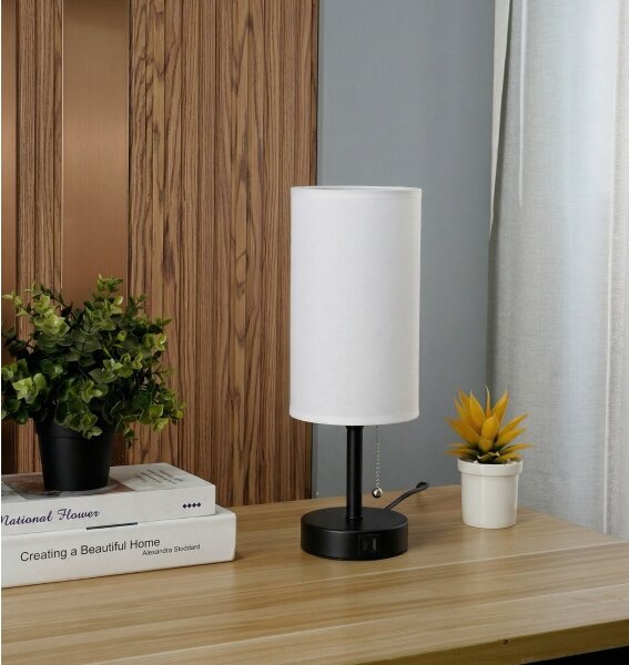Brilagi - Stolní lampa s USB portem TABLON 1xE27/25W/230V černá/bílá