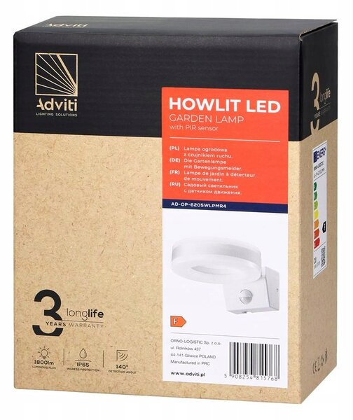 Nástěnné svítidlo Adviti 20 W s pohybovým senzorem 1800 lm bílé