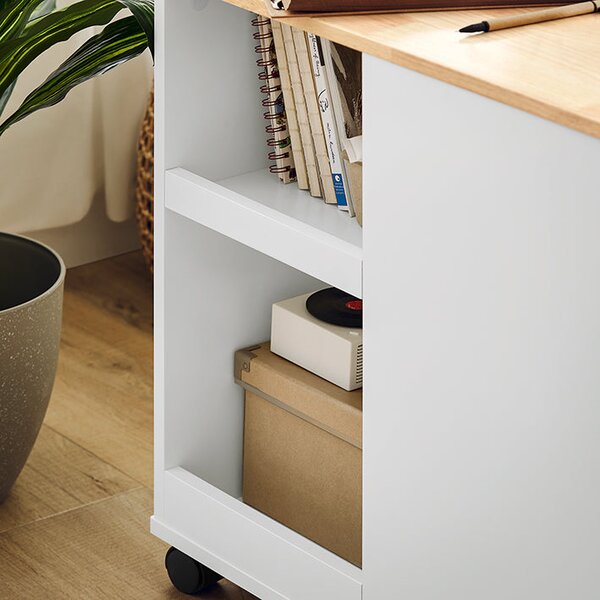 SoBuy FBT130-WN Stolek na tiskárnu s kolečky Kancelářský vozík Boční vozík Bílá-přírodní 30x60x60cm