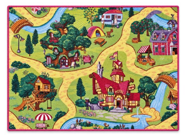 Vopi, Dětský kusový koberec Pohádková vesnice, 95x133, vícebarevná, dětský pokoj