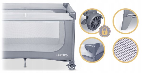 Cestovní postýlka RicoKids 64 x 123,50 cm šedá