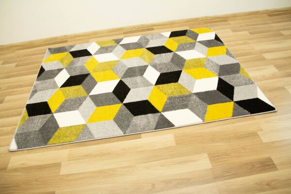 Koberec Sumatra E219 Romby Cubes žlutý / šedý / krémový