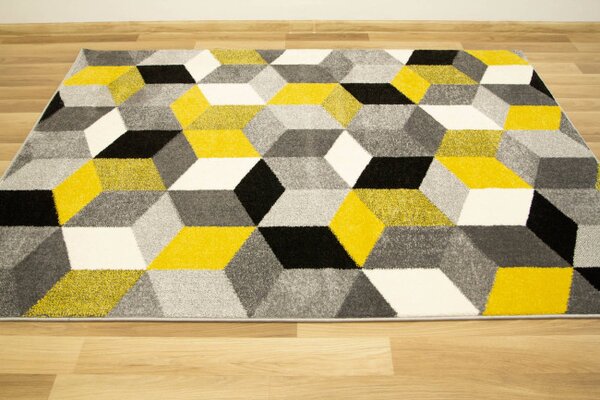 Koberec Sumatra E219 Romby Cubes žlutý / šedý / krémový