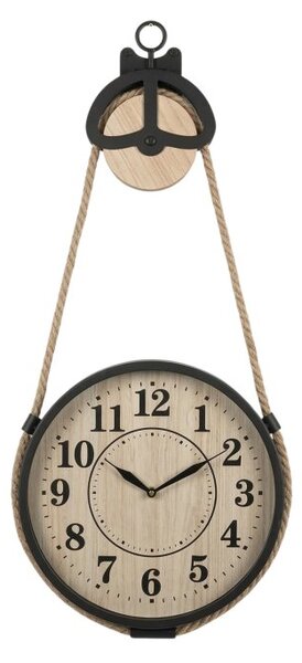 NÁSTĚNNÉ HODINY KOVOVÉ NA JUTOVÉM PROVAZU PRŮMĚR 27 CM DÉLKA 73 CM