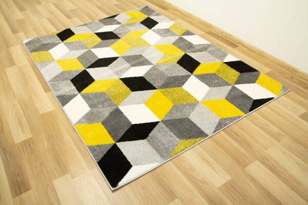 Koberec Sumatra E219 Romby Cubes žlutý / šedý / krémový