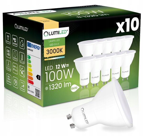 10x LED žárovka GU10 reflektor PAR16 12W = 100W 1320LM 3000K 120° Lumiled