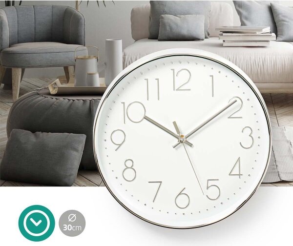 Nedis CLWA015PC30SR - Nástěnné hodiny 1xAA bílá/stříbrná