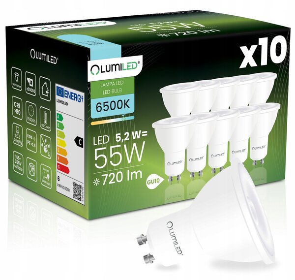 LED žárovka GU10 Lumiled reflektor 5,2W 720 lm 6500 K 36° 10 ks
