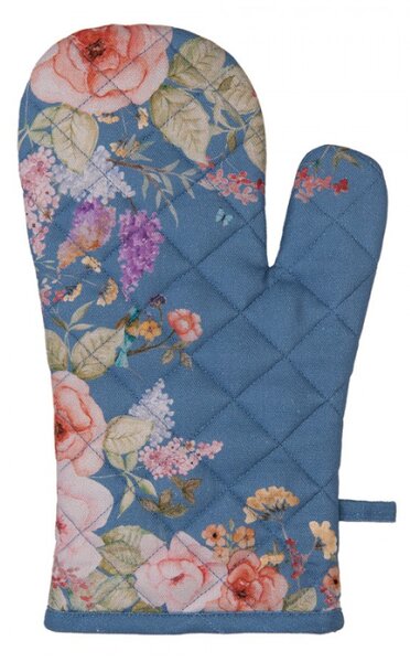 Modrá bavlněná chňapka s květinovým motivem Floral Fiesta – 18x30 cm