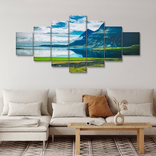 Obraz jezera s horami (210x100 cm)