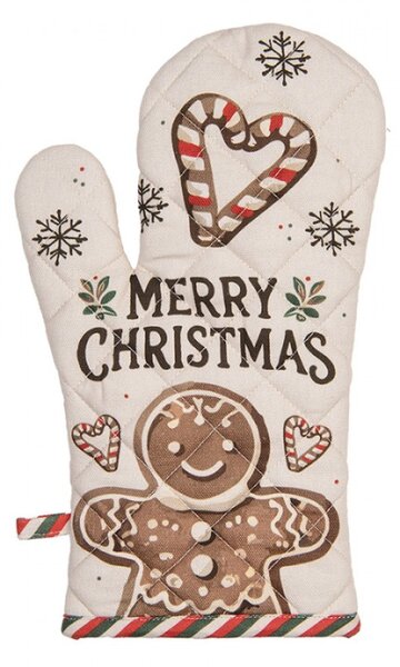 Béžová bavlněná chňapka kuchyňská rukavice s vánočními perníčky Classic Gingerbread Magic – 18x30 cm