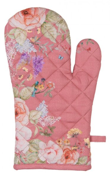 Růžová bavlněná chňapka s květinovým motivem Floral Fiesta – 18x30 cm