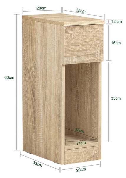 SoBuy FBT111-Nx2 Noční stolek set 2 ks Rozkládací stolek Odkládací stolek Úzký stolek Přírodní 20x60x35cm