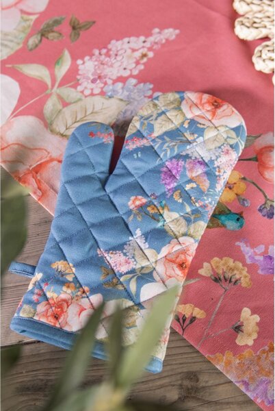 Modrá bavlněná chňapka s květinovým motivem Floral Fiesta – 18x30 cm