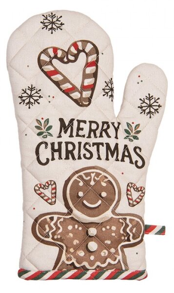 Béžová bavlněná chňapka kuchyňská rukavice s vánočními perníčky Classic Gingerbread Magic – 18x30 cm