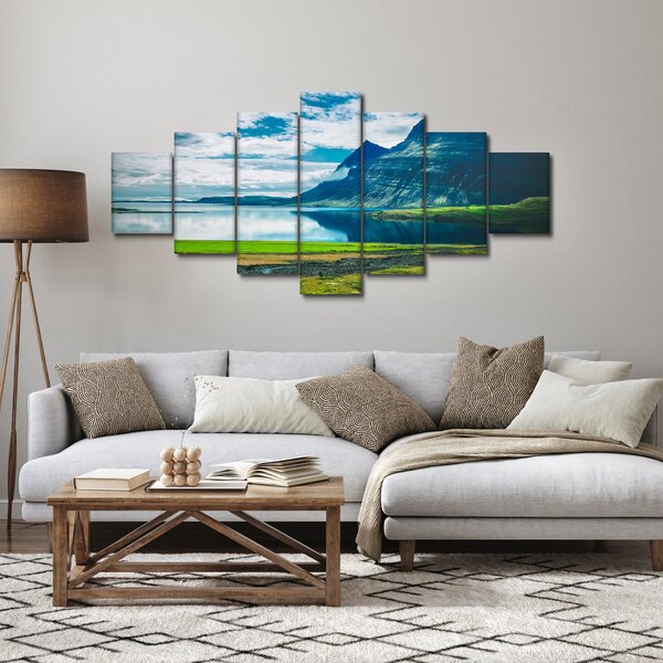 Obraz jezera s horami (210x100 cm)