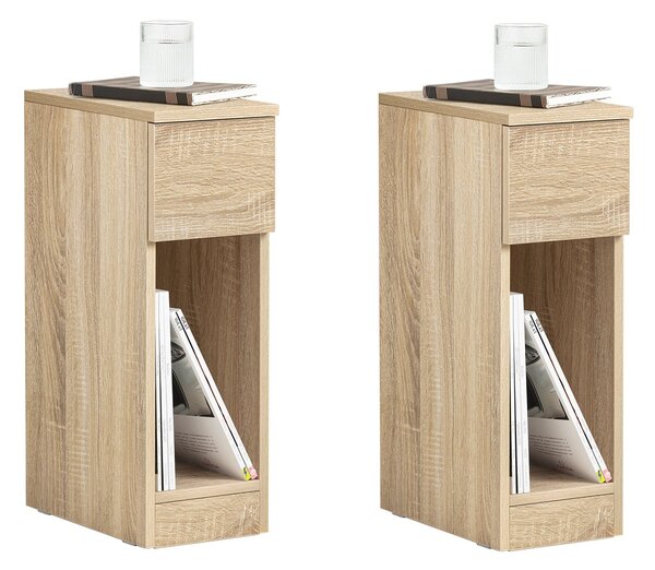 SoBuy FBT111-Nx2 Noční stolek set 2 ks Rozkládací stolek Odkládací stolek Úzký stolek Přírodní 20x60x35cm