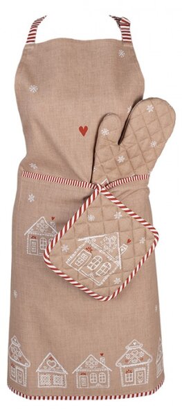 Hnědá bavlněná chňapka s motivem perníkových domečků Gingerbread Bliss – 18x30 cm