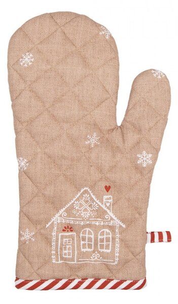 Hnědá bavlněná chňapka s motivem perníkových domečků Gingerbread Bliss – 18x30 cm