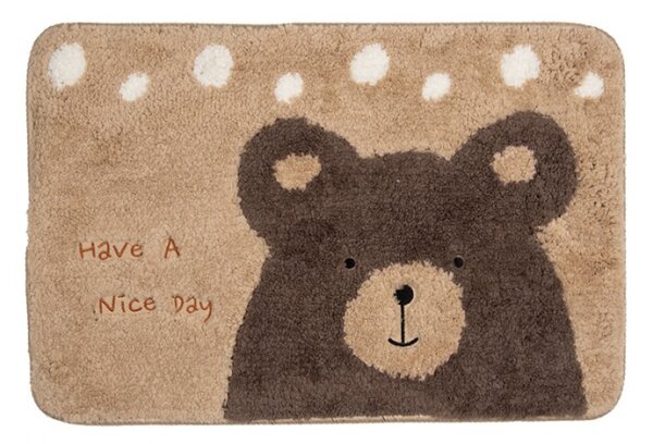 Béžová koupelnová předložka s medvěděm Have a Nice Day – 58x38x1 cm