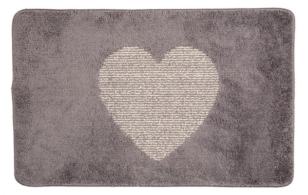 Šedá koupelnová předložka se srdcem L – 78x48x1 cm