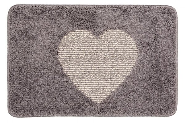 Šedá koupelnová předložka se srdcem M – 58x38x1 cm