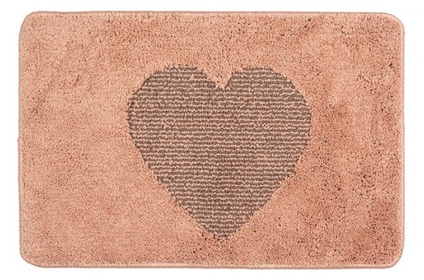 Starorůžová koupelnová předložka se srdcem M – 58x38x1 cm