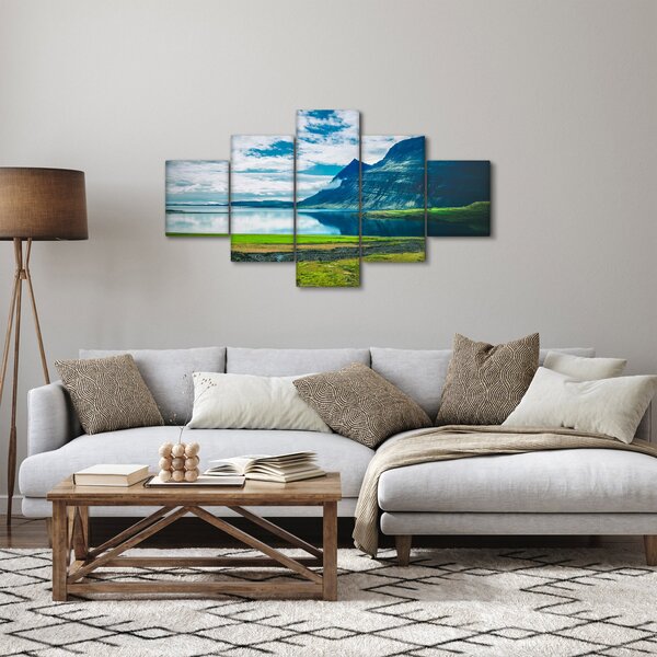 Obraz jezera s horami (125x70 cm)