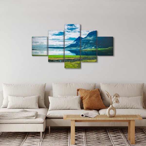 Obraz jezera s horami (125x70 cm)