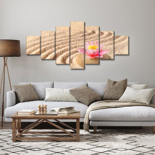 Obraz kamene s květinou na písku (210x100 cm)