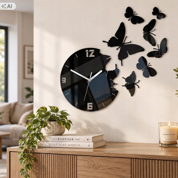 Nástěnné hodiny ModernClock - MOTÝLI ČERNÍ DIY