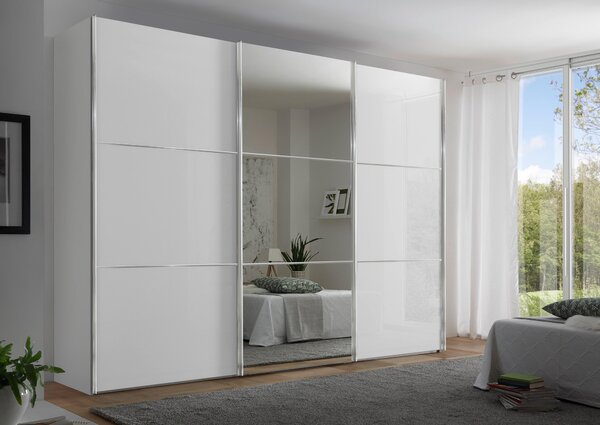ŠATNÍ SKŘÍŇ SE ZRCADLEM, bílá, 249/222/68 cm Moderano - Šatní skříně