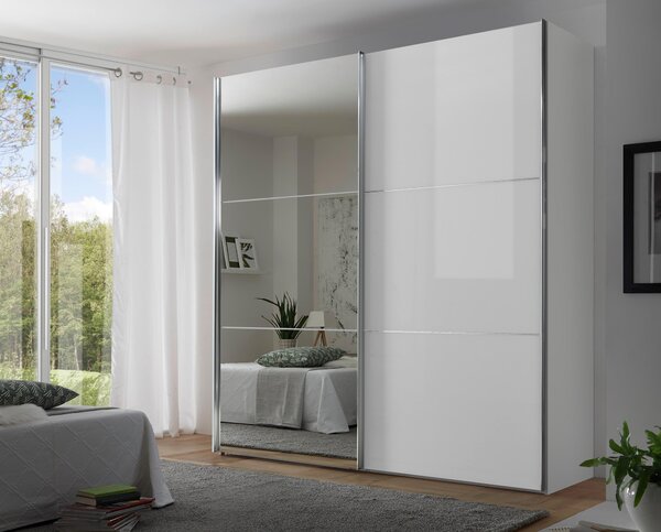 ŠATNÍ SKŘÍŇ SE ZRCADLEM, bílá, 167/222/68 cm Moderano - Šatní skříně