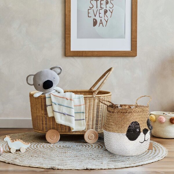 Compactor dětský koš na hračky BELLY S - Panda, pletený z mořské trávy