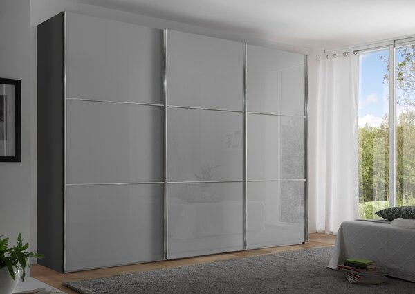 SKŘÍŇ S POSOUVACÍMI DVEŘMI, světle šedá, tmavě šedá, 249/222/68 cm Moderano - Šatní skříně