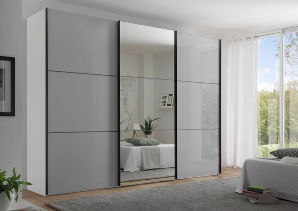 SKŘÍŇ S POSOUVACÍMI DVEŘMI, bílá, světle šedá, 249/222/68 cm Moderano - Šatní skříně
