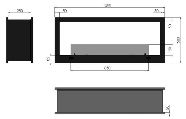 InFire - Vestavěný BIO krb 120x50 cm 3kW oboustranný