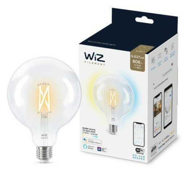 LED Žárovka WiZ Tunable White Filament 8718699786717 E27 G125 6,7-60W 806lm 2700-6500K, stmívatelná