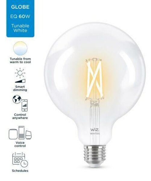 LED Žárovka WiZ Tunable White Filament 8718699786717 E27 G125 6,7-60W 806lm 2700-6500K, stmívatelná
