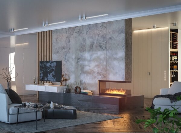 InFire - Rohový BIO krb 120x50 cm 3kW oboustranný