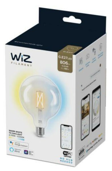 LED Žárovka WiZ Tunable White Filament 8718699786717 E27 G125 6,7-60W 806lm 2700-6500K, stmívatelná