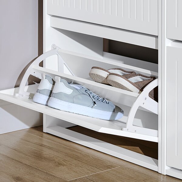 SoBuy FSR165-H-W Vyklápěcí botník se 3 výklopnými přihrádkami Sklápěč bot Komoda na boty Bílá 61 x 120 x 26 cm