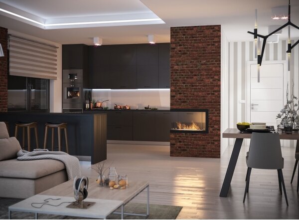 InFire - Rohový BIO krb 80x50 cm 3kW oboustranný