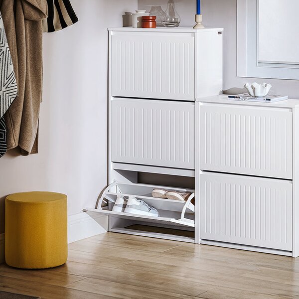 SoBuy FSR165-H-W Vyklápěcí botník se 3 výklopnými přihrádkami Sklápěč bot Komoda na boty Bílá 61 x 120 x 26 cm