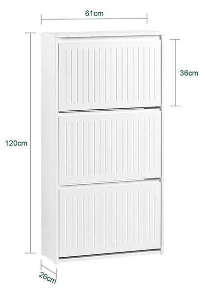 SoBuy FSR165-H-W Vyklápěcí botník se 3 výklopnými přihrádkami Sklápěč bot Komoda na boty Bílá 61 x 120 x 26 cm