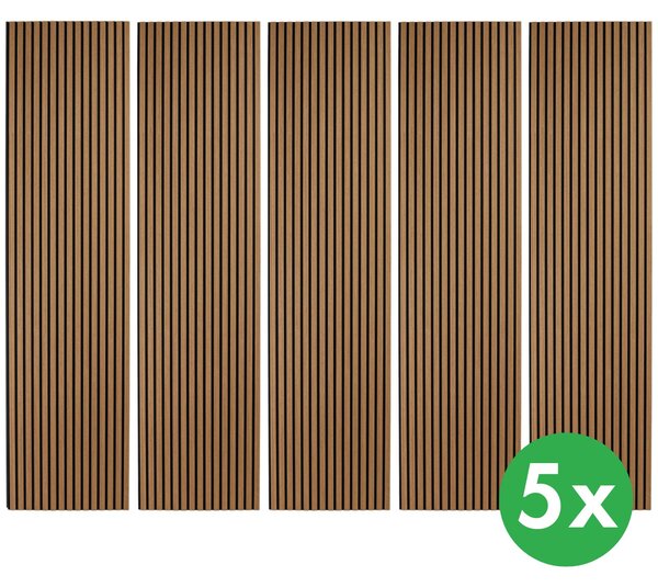 Dřevěný akustický panel, 2400 x 600 mm, B2BP012, balení 5 ks, dub koňakový