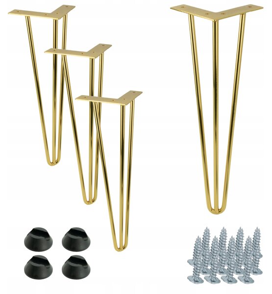 Sada 4 nábytkových nohou Hairpin legs, zlatý lesk, výška 41 cm, pro stolek