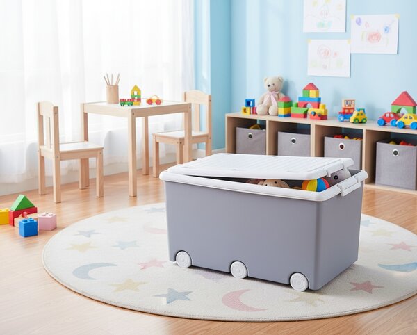 Tega Baby Truhla na hračky 60L Kontejner na kolečkách Šedá s víkem