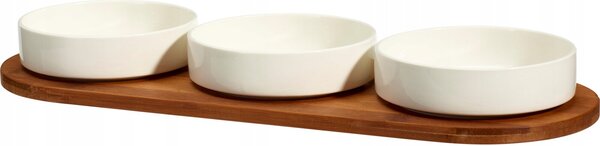 PORCELÁNOVÉ MISKY S BAMBUSOVÝM PODNOSEM, SADA 3 KS, 390 ML, 50 X 18,5 CM